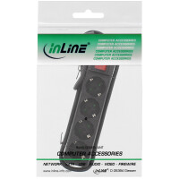 InLine® Socket strip, 4-way earth contact CEE 7/3, with switch, black, 3m