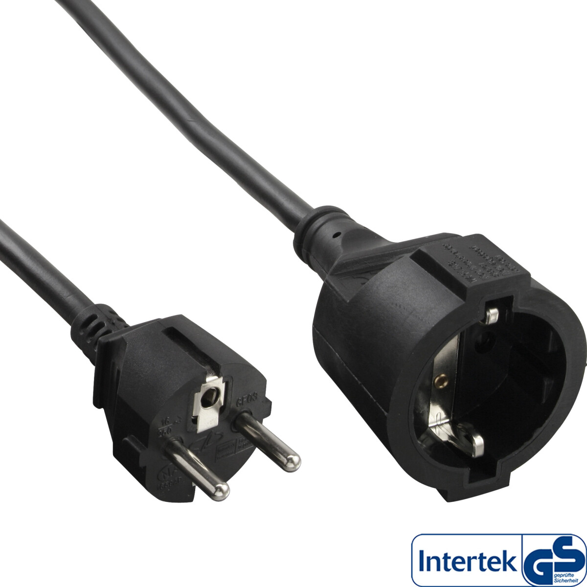 InLine® Power extension cable, black, 1m