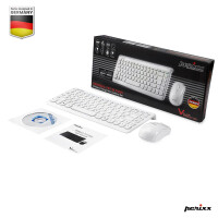 Perixx PERIDUO-707 PLUS US W, Mini Tastatur und Maus Set, schnurlos, weiß