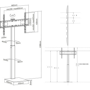 InLine® TV stand, height adjustable, for LED TV 37"-70" (94-178cm), max. 40kg