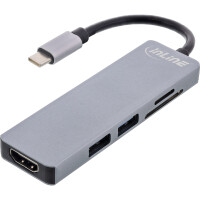 InLine® Multi-hub USB 3.2 Gen.1, 2x USB-A, HDMI 4K/30Hz, card reader, alu, grey