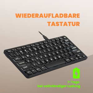 Perixx PERIBOARD-732B DE, Mini-Tastatur Wireless, mit Beleuchtung, schwarz