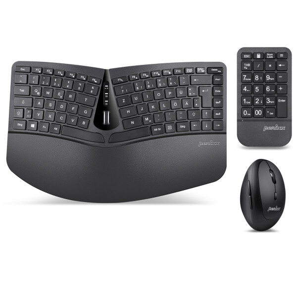 Perixx PERIDUO-606A DE, 3-in-1 Tastatur- und Maus-Set, kabellos, ergonomisch