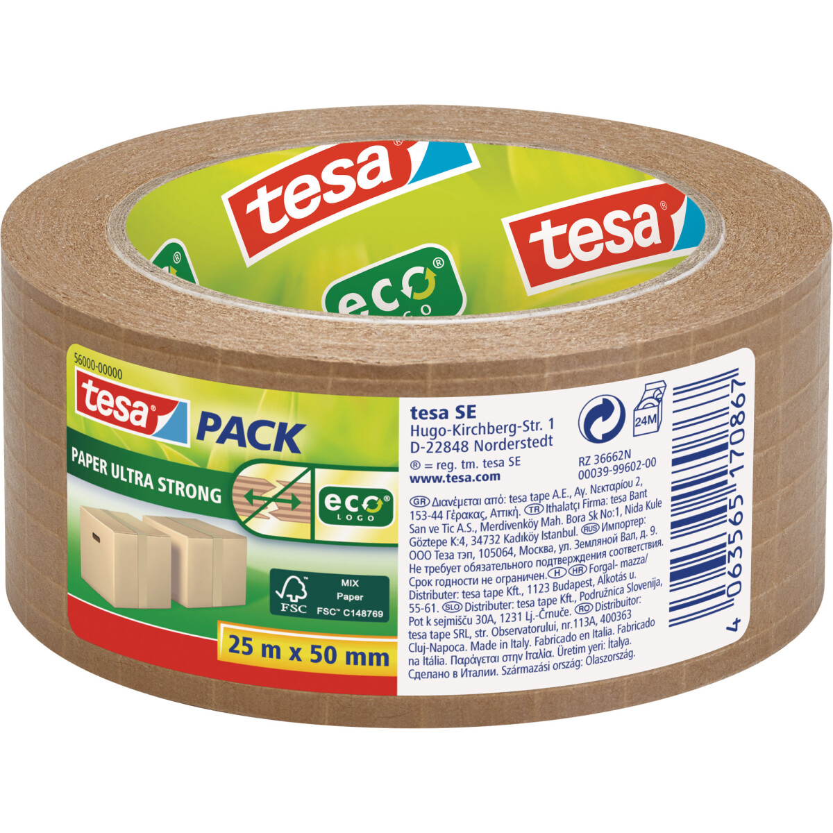 tesapack adhesive tape paper ultra strong 50mm, brown,...