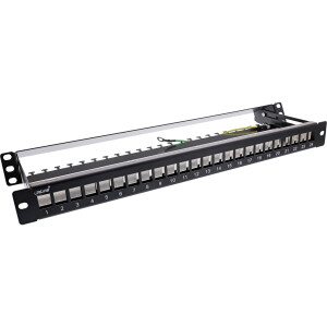 InLine® Patchfeld 24-fach, Keystone Leerblech Patchpanel mit Auszug, 19", 1HE