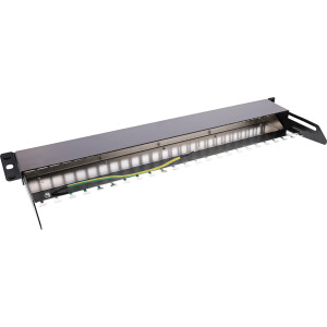 InLine® Patchfeld 24-fach, Keystone Leerblech Patchpanel mit Auszug, 19", 1HE