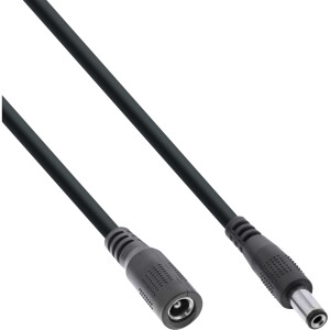 InLine® DC extension cable, DC male/female 5.5x2.5mm, AWG 18, black 5m