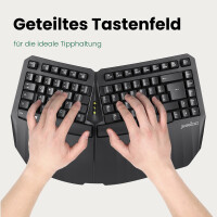 Perixx PERIBOARD-613B DE, Kabellose kompakte ergonomische Tastatur, schwarz