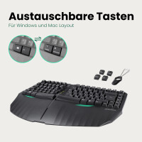 Perixx PERIBOARD-613B DE, Kabellose kompakte ergonomische Tastatur, schwarz