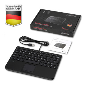 Perixx PERIBOARD-525 DE B, Mini USB keyboard with touchpad, black