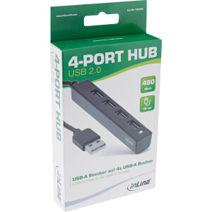 InLine® USB 2.0 4-Port Hub, USB-A male to 4x USB-A female, cable 15cm