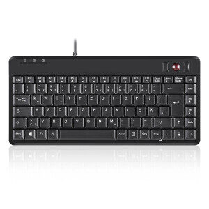 Perixx PERIBOARD-505H PLUS DE, mini USB keyboard, trackball, hub, black