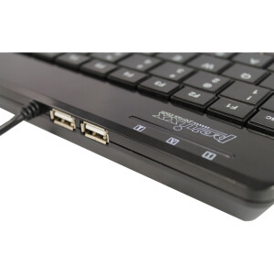 Perixx PERIBOARD-505H PLUS DE, mini USB keyboard, trackball, hub, black