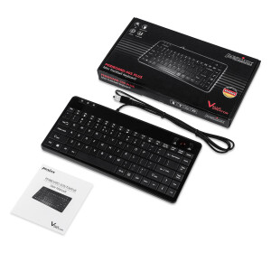 Perixx PERIBOARD-505H PLUS DE, mini USB keyboard, trackball, hub, black