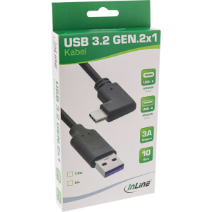 InLine® USB 3.2 Kabel, USB-C Stecker gewinkelt an A Stecker, schwarz, 1,5m