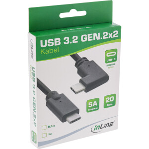 InLine® USB 3.2 Gen.2 cable, USB-C male/male angled, black, 0.5m