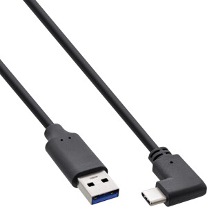 InLine® USB 3.2 cable, USB-C male angled to USB-A male, black, 1m