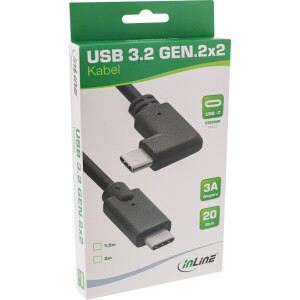 InLine® USB 3.2 Gen.2 cable, USB-C male/male angled, black, 1.5m