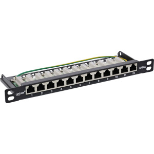 InLine® Patch panel 10" Cat.6A 0.5U 12-port black RAL9005