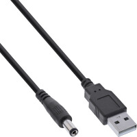 InLine® adapter cable, USB A male to DC 5.5x2.10mm plug, black, 1m