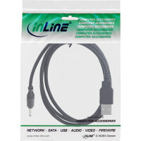 InLine® adapter cable, USB A male to DC 5.5x2.10mm plug, black, 1m