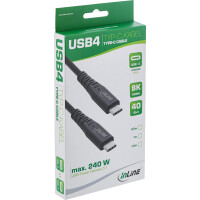 InLine® USB4 Kabel, USB-C ST/ST, PD 240W, 8K60Hz, TPE schwarz, 2m