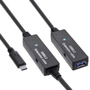 InLine® USB 3.2 Gen.1 Aktiv-Verlängerung, USB-C Stecker an USB-A Buchse, 15m