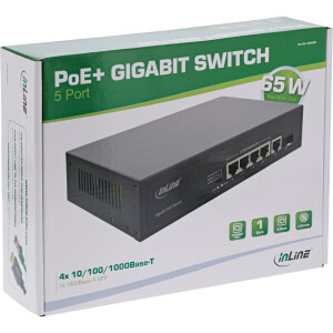 InLine® PoE+ Gigabit Netzwerk Switch 5 Port (4x PoE+), 1xSFP, 1Gb/s, Desktop