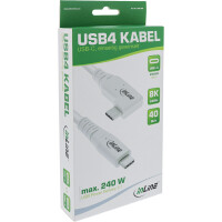 InLine® USB4 Kabel, USB-C, einseitig gewinkelt, PD 240W, 8K60Hz, TPE, weiß, 1,5m