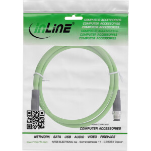 InLine® Industrial network cable, M12 4-pin D-coded male/male, PUR 2m