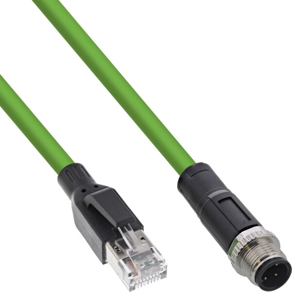 InLine® Industrial network cable, M12 4-pin D-coded male plug to RJ45, PUR 5m