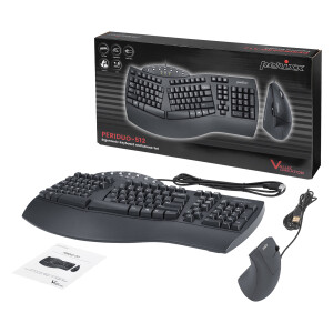 Perixx PERIDUO-512 DE, keyboard and mouse set, wired, ergonomic, black