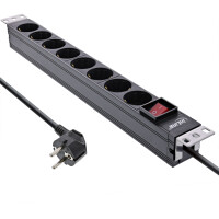 InLine® 19" socket strip, 8-way earthing contact, with switch, 2m, black