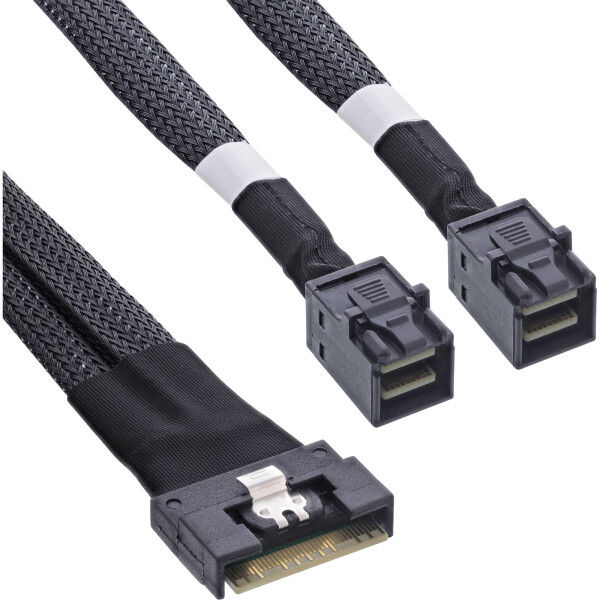 InLine® Slim SAS cable, SFF-8654 8i to 2x SFF-8643, 1m