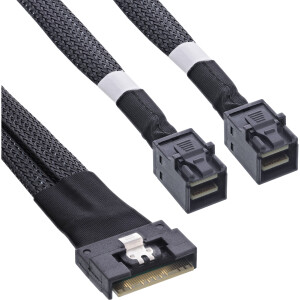 InLine® Slim SAS cable, SFF-8654 8i to 2x SFF-8643, 1m