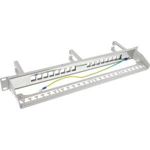 InLine® Patch panel Cat.6A 16-way, with 3 brackets, 16 keystones, 19", 1U, grey