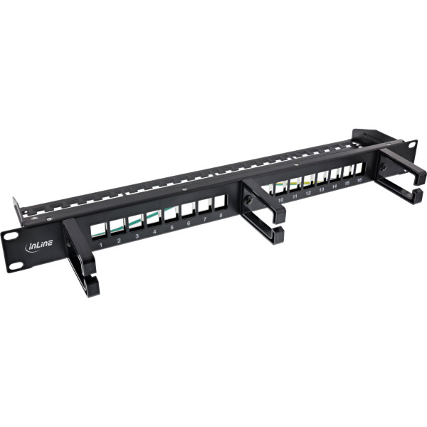 InLine® 16-way patch panel, Keystone empty panel with 3 brackets, 19", 1U black