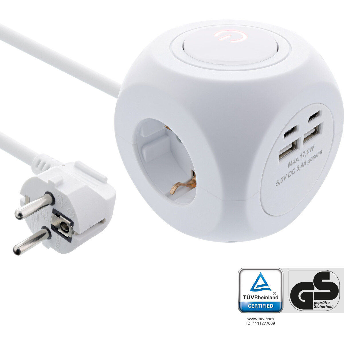 InLine® Charging Cube, 3x earthing contact, 2x USB-C,...