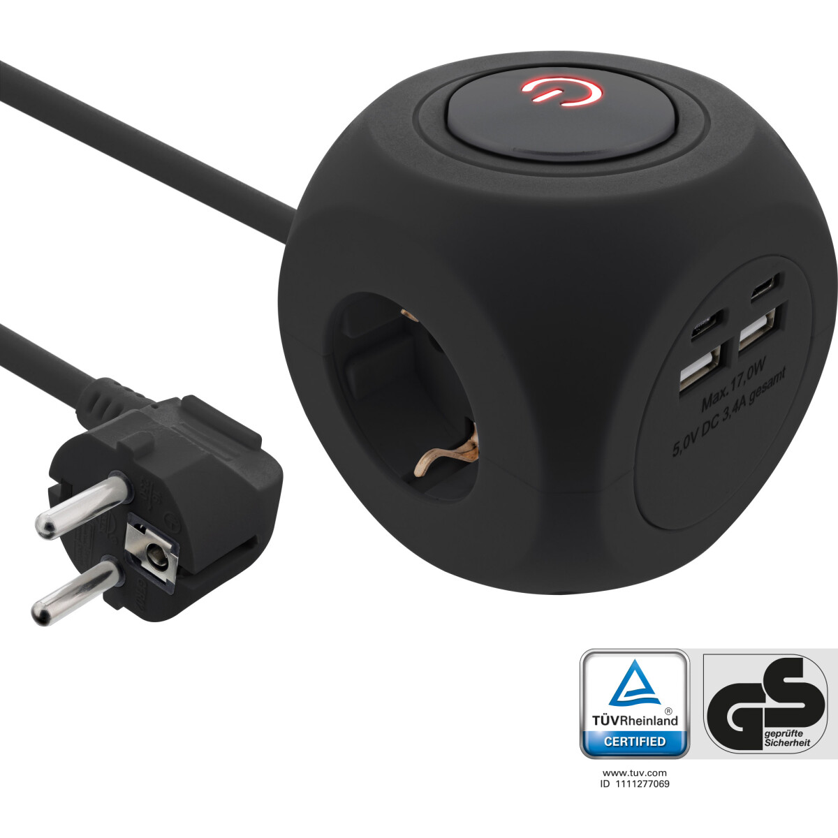 InLine® Charging Cube, 3x earthing contact, 2x USB-C,...