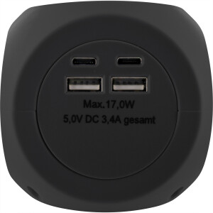 InLine® Charging Cube, 3x Schutzkontakt, 2x USB-C, 2x USB-A, schwarz, 2m