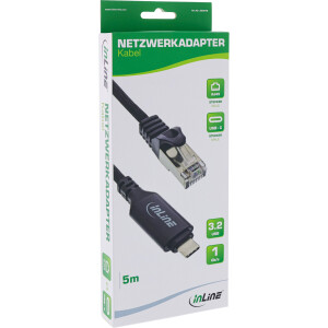 InLine® USB 3.2 Netzwerkadapter Kabel, Gigabit, USB-C zu RJ45 Stecker, 5m