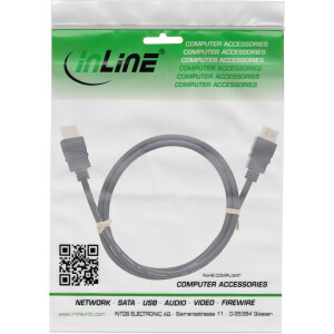 InLine® HDMI cable, HDMI High Speed with Ethernet, male / male, black, 1m