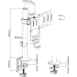 InLine® Desk Bracket for TV / LED / TFT Display up to 81cm 32" max. 9kg black